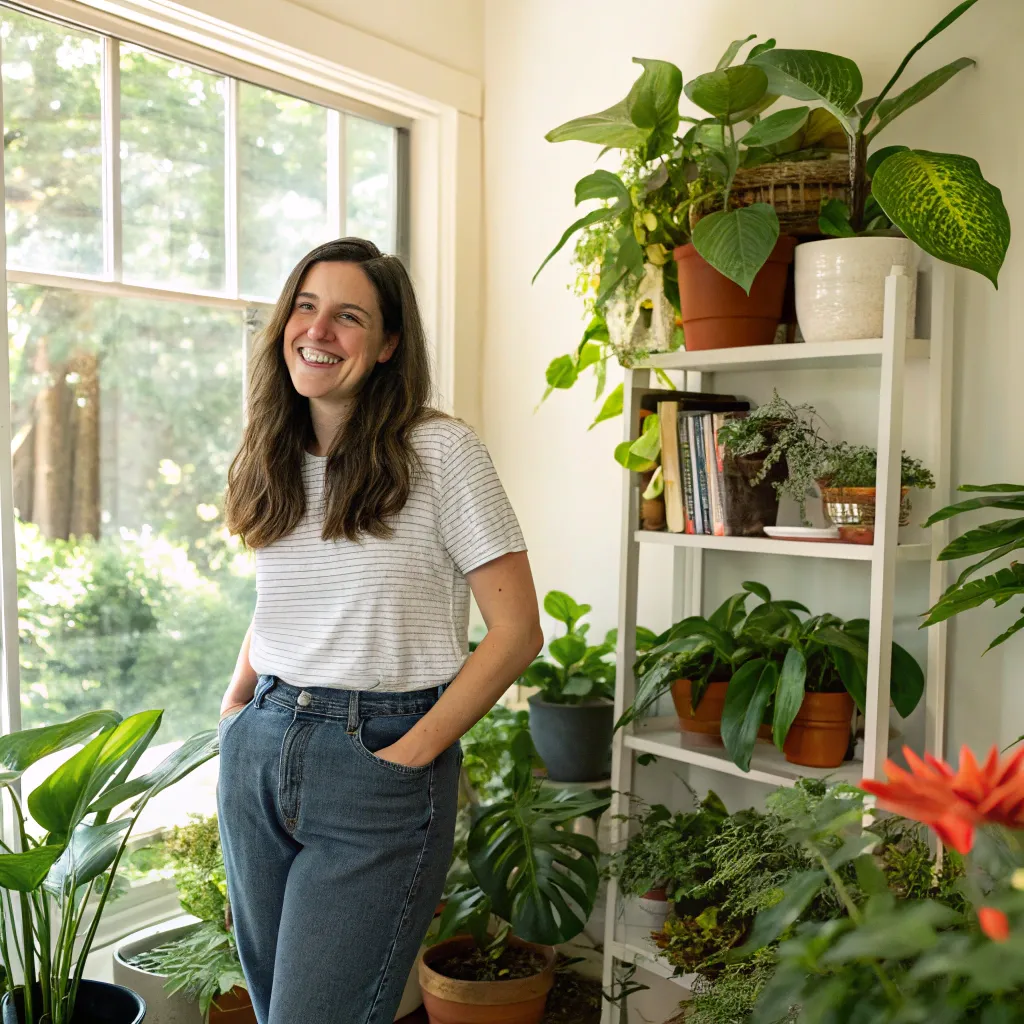 Emily Thompson with her flourishing houseplants